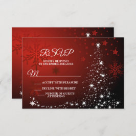 Cartão RSVP Festa de Natal White Stars Tree Red Snowflakes
