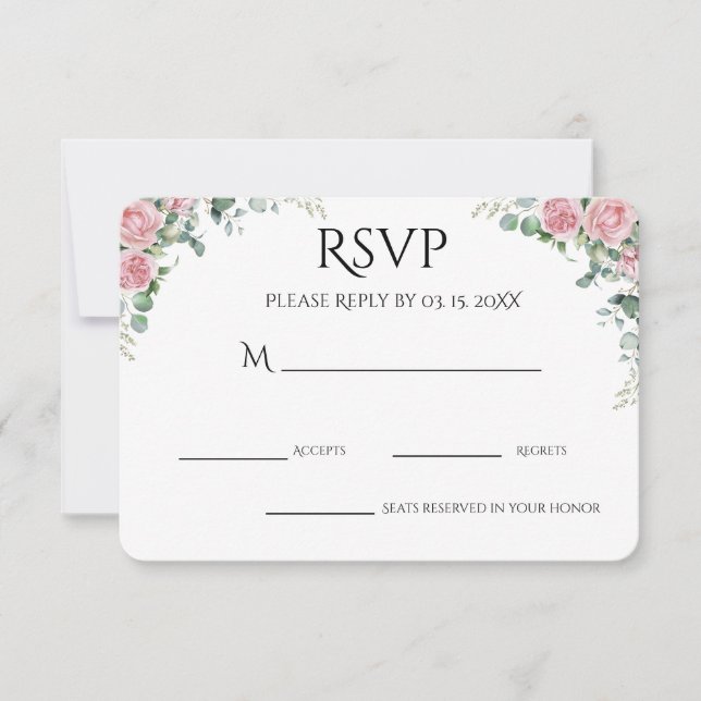 Cartão RSVP Festa de Noivado Floral com Aquarela Rosa (Frente)