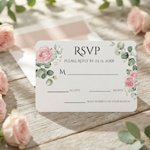 Cartão RSVP Festa de Noivado Floral com Aquarela Rosa