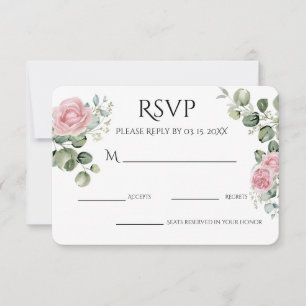 Cartão RSVP Festa de Noivado Floral com Aquarela Rosa