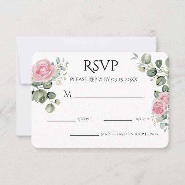 Cartão RSVP Festa de Noivado Floral com Aquarela Rosa (Frente)