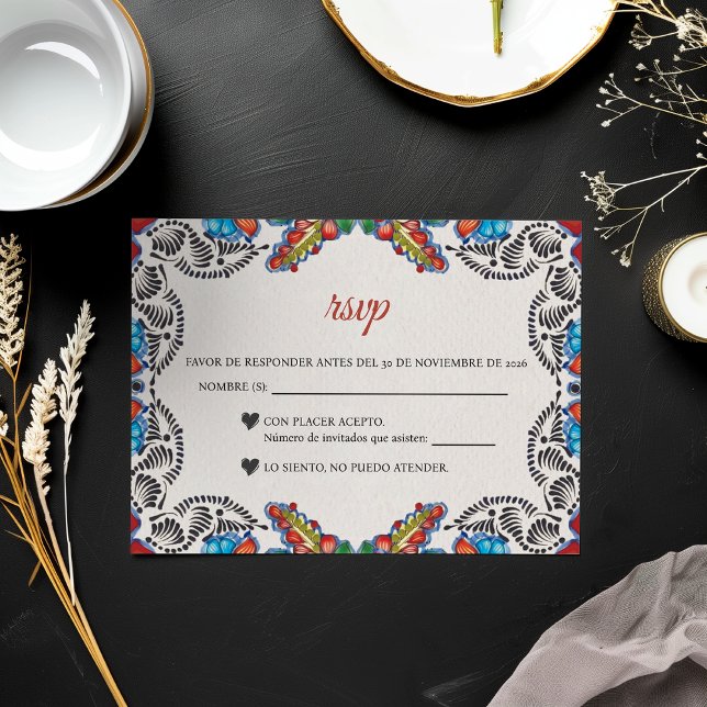 Cartão RSVP Festa Flores Coloridas Botânicas Casamento Espanho (Fiesta Colorful Flowers Botanical Spanish Wedding RSVP Card)