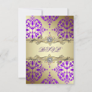 Cartão RSVP Festa Roxo Dourado Damask Roxo Dourado