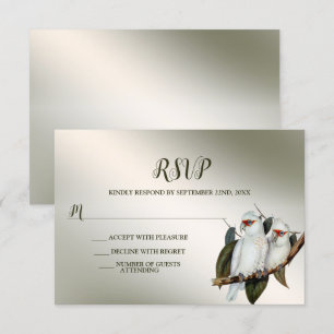 Cartão RSVP Festas de casamento Brancos Folhas Verde de Cockat