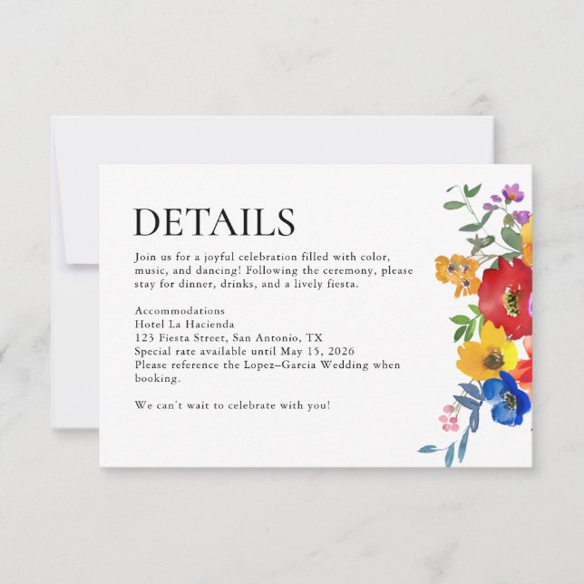 Cartão RSVP Fiesta Colorful Floral Mexico Wedding Details (Frente)