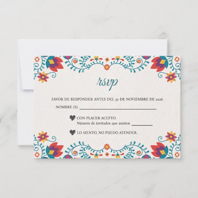 Cartão RSVP Fiesta Colorful Floral Spanish Wedding (Frente)
