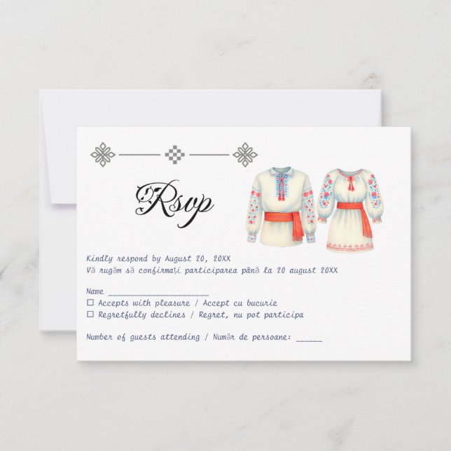 Cartão RSVP Figurinos Tradicionais de Casamento Russo Romenos (Frente)