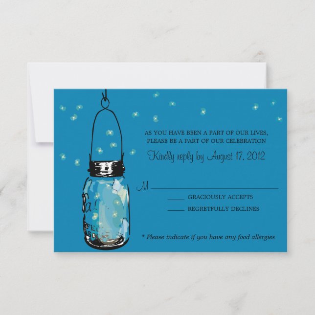 Cartão RSVP Fireflies Whimsy Card e Mason Jar (Frente)