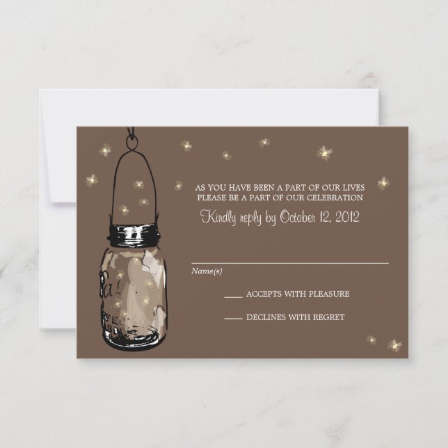 Cartão RSVP Fireflies Whimsy Card e Mason Jar (Frente)