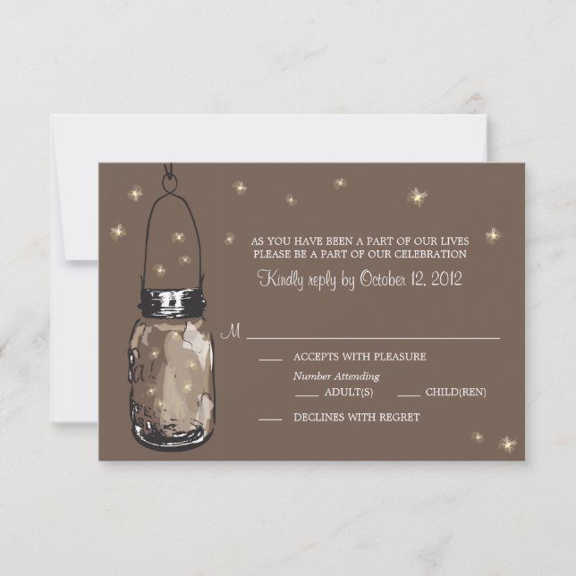 Cartão RSVP Fireflies Whimsy Card e Mason Jar (Frente)