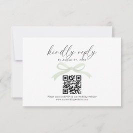 Cartão RSVP Fita de Arco em Verde Sage Chic Código QR Casament