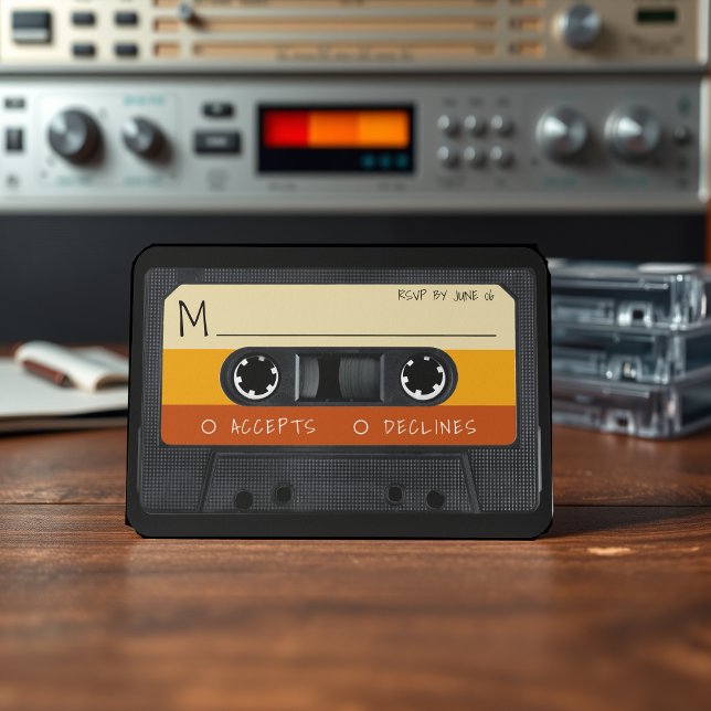 Cartão RSVP Fita de cassete retrorreflectora com distribuição (Retro Cassette Tape Striped RSVP Card
)