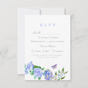 Cartão RSVP Fita de Rosa Azul Monograma Casamento