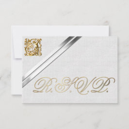 Cartão RSVP Fitas de Prata e Casamento Dourado
