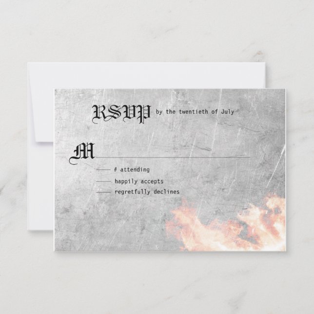 Cartão RSVP Flaming Biker Wedding (Frente)