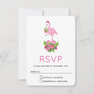 Cartão RSVP Flamingo rosa em Santa Hat com Buquê de Cané Adorm