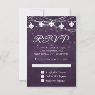 Cartão RSVP Fleur de Lis Eggplant Purple Lights   Moody Plum
