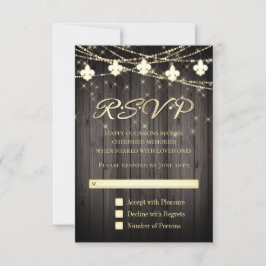 Cartão RSVP Fleur de Lis Rustic Lights | Wood Boho Chic