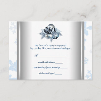 Cartão RSVP Floco de Neve Azul Branco Casamento de Inverno RSV