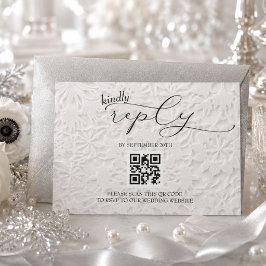 Cartão RSVP Floco de Neve de Inverno Casamento QR Simples
