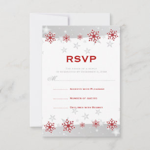 Cartão RSVP Floco de neve de prata vermelho do branco cinzento