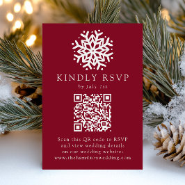 Cartão RSVP Floco de Neve Simples Código QR Casamento Borgonha