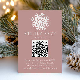 Cartão RSVP Floco de Neve Simples Rosa Empoeirado Código QR Ca