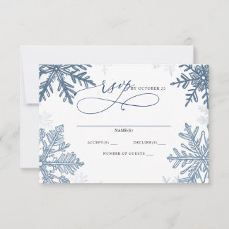 Cartão RSVP Flocos de Neve Prata Azul Natal Inverno Casamento