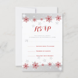 Cartão RSVP Flocos de neve vermelhos e estrelas de cinza moder