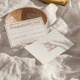 Cartão RSVP Flor Boho Bege Terracota Clássico Casamento Terros