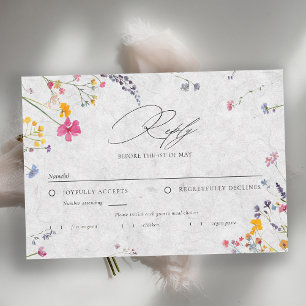 Cartão RSVP Flor de Campo Marfim Aquarela Jantar de Noiva Eleg