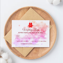 Cartão RSVP Flor de cereja do casamento chinês vermelho