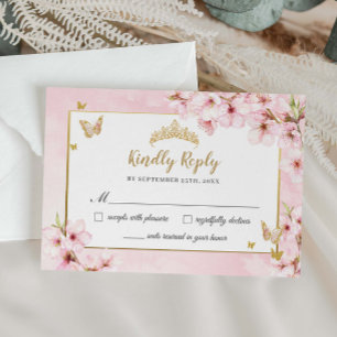 Cartão RSVP Flor de Cerejeira Chic Quinceañera Doce 16