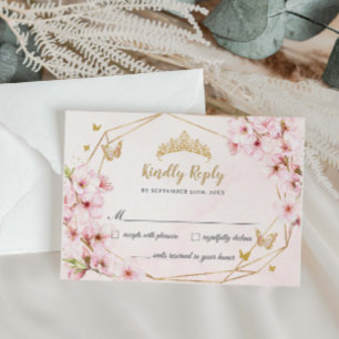 Cartão RSVP Flor de Cerejeira Chic Quinceañera Doce 16