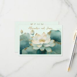 Cartão RSVP Flor de lótus de casamento com bordas douradas