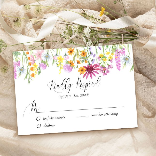 Cartão RSVP Flor de Prados Bonito de Casamento de Flor (Simple RSVP cards to include with your wildflower wedding invitations)