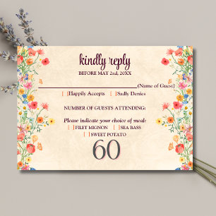 Cartão RSVP Flor Elegante Flower 60 Anos Festa Floral 60º Aniv