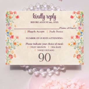Cartão RSVP Flor Elegante Flower 90 Anos Festa 90 Floral Anive