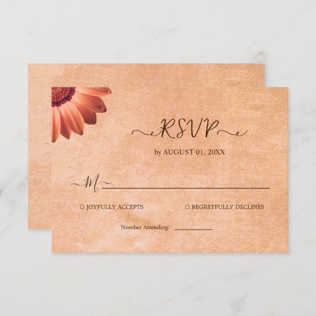 Cartão RSVP Flor Gerbera no casamento de pêssego Abstrato (Frente/Verso)