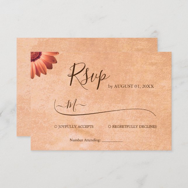 Cartão RSVP Flor Gerbera no casamento de pêssego Abstrato (Frente/Verso)