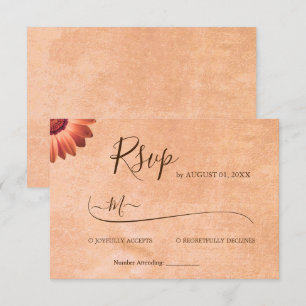 Cartão RSVP Flor Gerbera no casamento de pêssego Abstrato