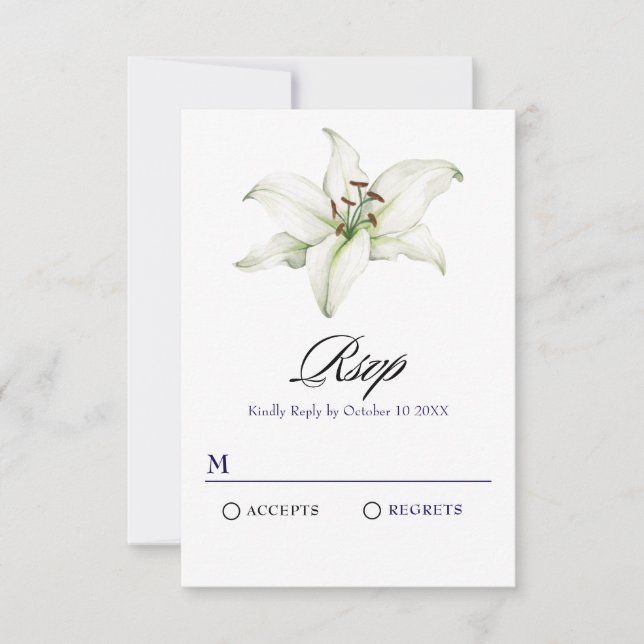 Cartão RSVP Flor líbia branca (Frente)
