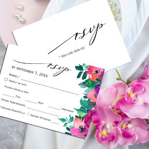 Cartão RSVP Florais Coloridos Brilhantes e Negros