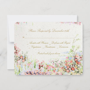 Cartão RSVP florais elegantes românticos rio castelo casamento