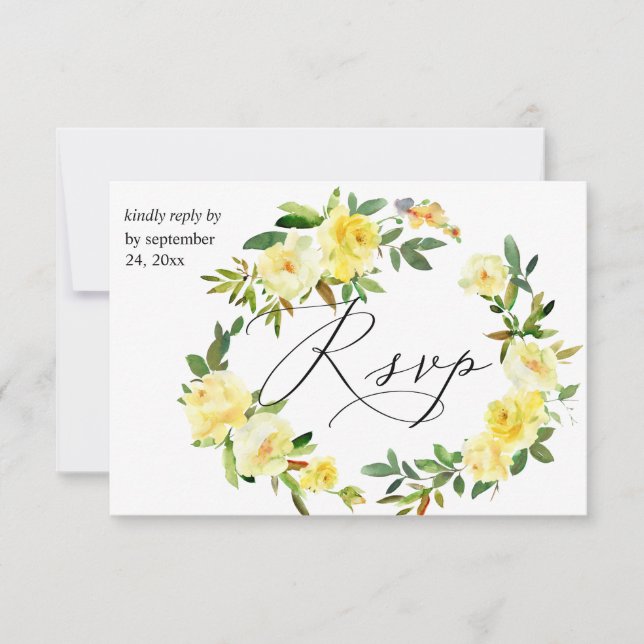 Cartão RSVP Floral Amarelo com Refeição 2 (Frente)
