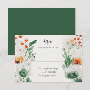 Cartão RSVP Floral Aquarela Verde Laranja Moderno Suave