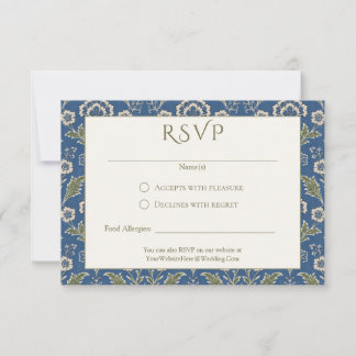 Cartão RSVP Floral Azul Bloco Imprimir Flores Elegantes Casame