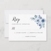 cartão RSVP floral azul empoeirado