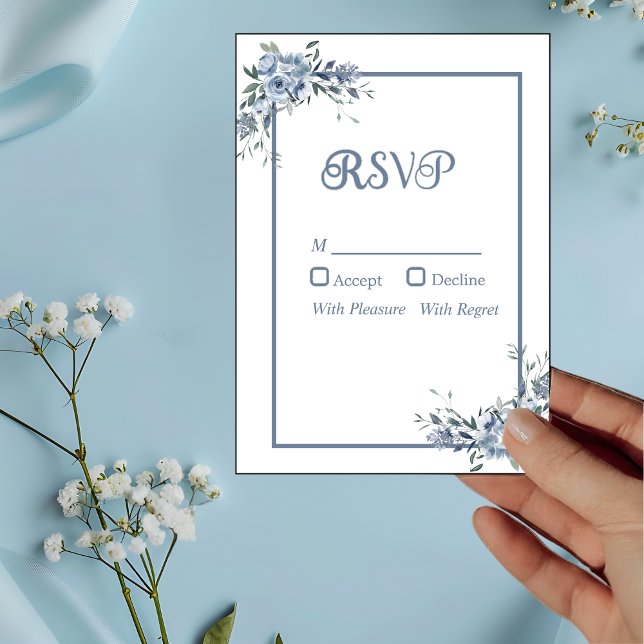 Cartão RSVP Floral Azul Moderno (Criador carregado)