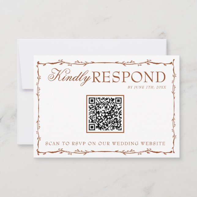 Cartão RSVP Floral Boho Rust Terracotta Earthy QR Code Wedding (Frente)